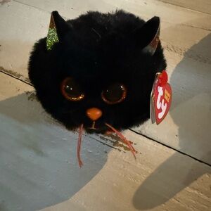 Ty Black Cat Plush with Sparkling Orange Eyes